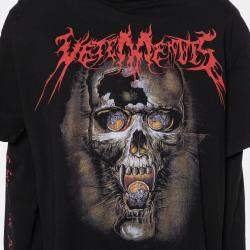 Pre Owned Vetements Black Skull Printed Cotton Layered Oversized T-Shirt Dress S