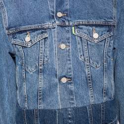 Pre Owned Vetements x Levi's Blue & Pink Hooded Denim Button Front Jacket S 