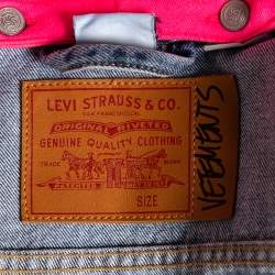 Pre Owned Vetements x Levi's Blue & Pink Hooded Denim Button Front Jacket S 