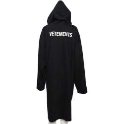 Pre Owned Vetements Black Cotton Logo Printed Long Hooded Cape M
