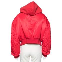 Pre Owned Vetements Red Puffer Oversized Cropped Hooded Bomber Jacket S