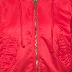 Pre Owned Vetements Red Puffer Oversized Cropped Hooded Bomber Jacket S
