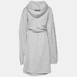 Pre Owned Vetements Light Grey Cotton Knit Hooded Sweater Dress M