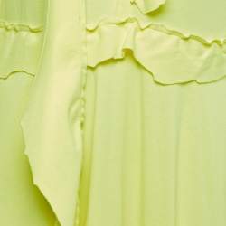 Pre Owned Vetements Neon Yellow Cotton Knit Full Sleeve Ruffled Asymmetrical Midi Dress M