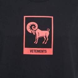 Pre Owned Vetements Black Logo Print Cotton Crew Neck Half Sleeve T-Shirt L