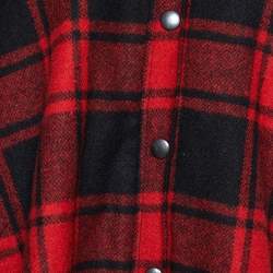 Pre Owned Vetements Red & Black Plaided Wool Blend Button Front Mid Length Coat M