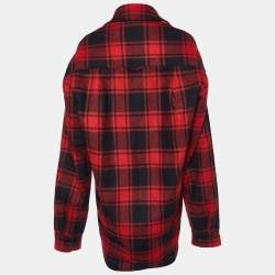 Pre Owned Vetements Red & Black Plaided Wool Blend Button Front Mid Length Coat M