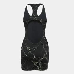 Pre Owned Vetements Black Marble Print Jersey Cut-out Fitted Mini Dress L
