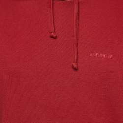 Pre Owned Vetements Red Cotton Blend Knit Inside-Out Hoodiet XS