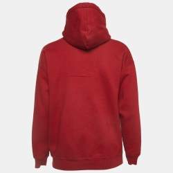 Pre Owned Vetements Red Cotton Blend Knit Inside-Out Hoodiet XS