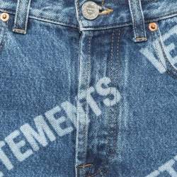 Pre Owned Vetements Blue All-Over Print Washed Denim Jeans S Waist 27"