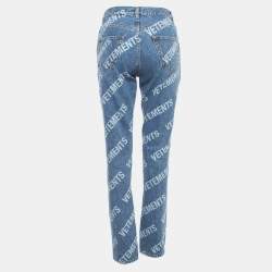 Pre Owned Vetements Blue All-Over Print Washed Denim Jeans S Waist 27"