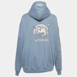 Pre Owned Vetements Blue Print Cotton Blend Hooded Sweatshirt XS