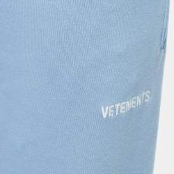 Pre Owned Vetements Blue Logo Embroidered Cotton Joggers S