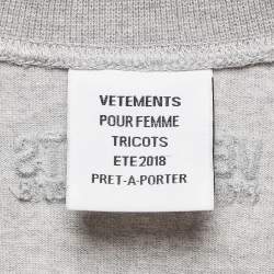 Pre Owned Vetements Grey Printed Cotton Side Slit Detail T-Shirt M