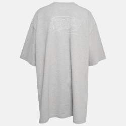 Pre Owned Vetements Grey Printed Cotton Side Slit Detail T-Shirt M