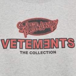 Pre Owned Vetements Grey Printed Cotton Side Slit Detail T-Shirt M