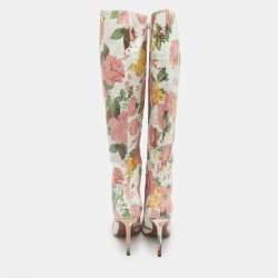 Pre Owned Vetements Multicolor Floral Print Paper Mache Knee Length Boots Size 39
