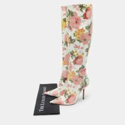 Pre Owned Vetements Multicolor Floral Print Paper Mache Knee Length Boots Size 39