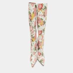 Pre Owned Vetements Multicolor Floral Print Paper Mache Knee Length Boots Size 39