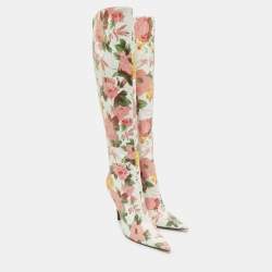Pre Owned Vetements Multicolor Floral Print Paper Mache Knee Length Boots Size 39