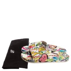 Pre Owned Vetements White/Multicolor Leather Sticker Slippers Size 39