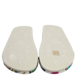 Pre Owned Vetements White/Multicolor Leather Sticker Slippers Size 39
