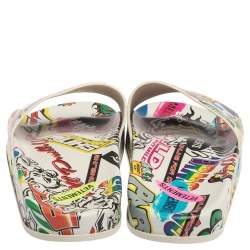 Pre Owned Vetements White/Multicolor Leather Sticker Slippers Size 39