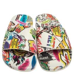 Pre Owned Vetements White/Multicolor Leather Sticker Slippers Size 39