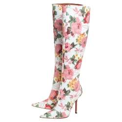 Pre Owned Vetements Multicolor Floral Print Leather Over The Knee Boots Size 38