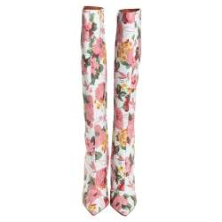 Pre Owned Vetements Multicolor Floral Print Leather Over The Knee Boots Size 38