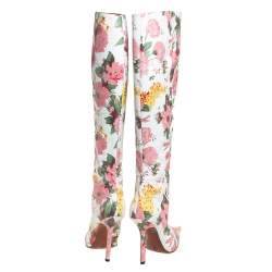 Pre Owned Vetements Multicolor Floral Print Leather Over The Knee Boots Size 38