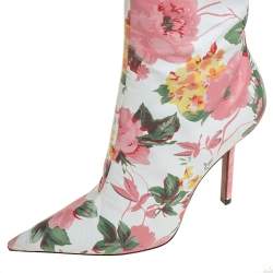 Pre Owned Vetements Multicolor Floral Print Leather Over The Knee Boots Size 38