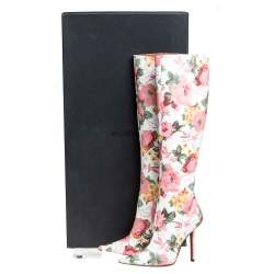 Pre Owned Vetements Multicolor Floral Print Leather Over The Knee Boots Size 38