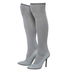 Vetements Grey Stretch Fabric Reflective Thigh High Socks Boots Size 38