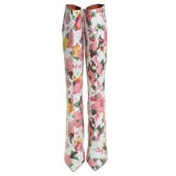 Pre Owned Vetements Multicolor Floral Print Leather Over The Knee Boots Size 39