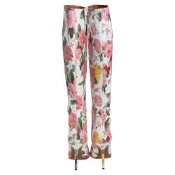 Pre Owned Vetements Multicolor Floral Print Leather Over The Knee Boots Size 39