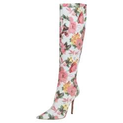 Pre Owned Vetements Multicolor Floral Print Leather Over The Knee Boots Size 39
