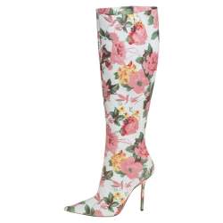 Pre Owned Vetements Multicolor Floral Print Leather Over The Knee Boots Size 39