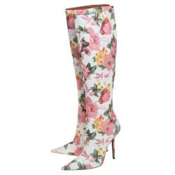 Pre Owned Vetements Multicolor Floral Print Leather Over The Knee Boots Size 39