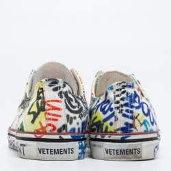 Pre Owned Vetements White Graffiti Canvas Low Top Lace Up Sneakers Size 39
