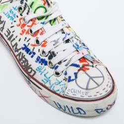 Pre Owned Vetements White Graffiti Canvas Low Top Lace Up Sneakers Size 39