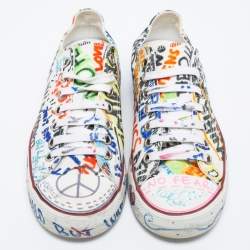 Pre Owned Vetements White Graffiti Canvas Low Top Lace Up Sneakers Size 39