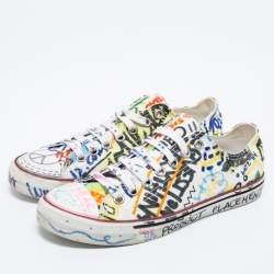 Pre Owned Vetements White Graffiti Canvas Low Top Lace Up Sneakers Size 39
