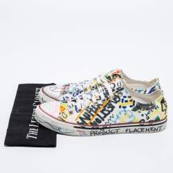 Pre Owned Vetements White Graffiti Canvas Low Top Lace Up Sneakers Size 39