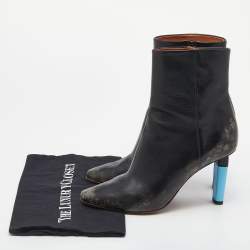 Pre Owned Vetements Black Leather Gypsy Blue Highlighter Heel Ankle Boots Size 39