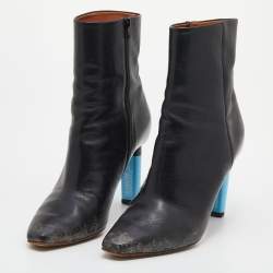 Pre Owned Vetements Black Leather Gypsy Blue Highlighter Heel Ankle Boots Size 39