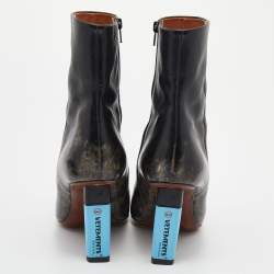 Pre Owned Vetements Black Leather Gypsy Blue Highlighter Heel Ankle Boots Size 39