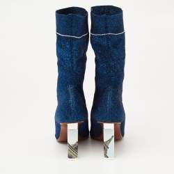 Pre Owned Vetements Blue Glitter Fabric Sock Mid Calf Boots Size 41
