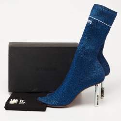 Pre Owned Vetements Blue Glitter Fabric Sock Mid Calf Boots Size 41
